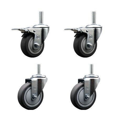 Service Caster 4 Inch Thermoplastic Rubber Swivel 58 Inch Threaded Stem Caster Set 2 Total Lock Brakes SCC-TSTTL20S414-TPRB-58212-2-S-2